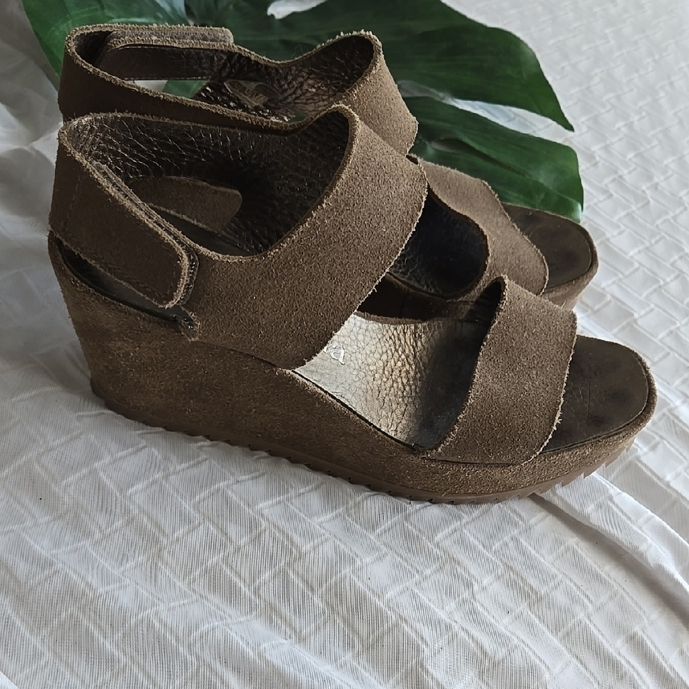 Pedro Garcia Stylish Army Green Minimalist Wedge Sandals Summer Shoes Luxury